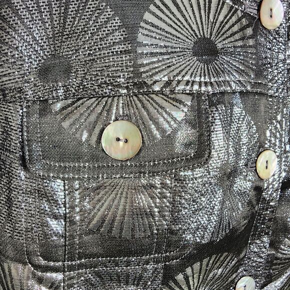 Ruby Rd. Womens Jacket Size 14 Gray Silver Metallic Button 3/4 Sleeve Blazer - Picture 6 of 10
